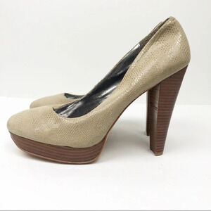 Calvin Klein | Carlly Tan Snakeskin Stacked Heels